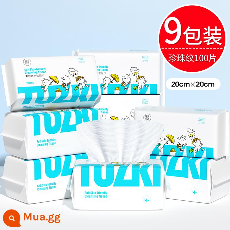 3 gói|Khăn giặt Bông nguyên chất dùng một lần khăn lau mặt Giấy tẩy trang làm đẹp kiểu hàng đầu cửa hàng chính hãng chính hãng - [Gói 9] Mẫu ngọc trai dày được nâng cấp kiểu Tuzki 100 miếng (Gói dự trữ)