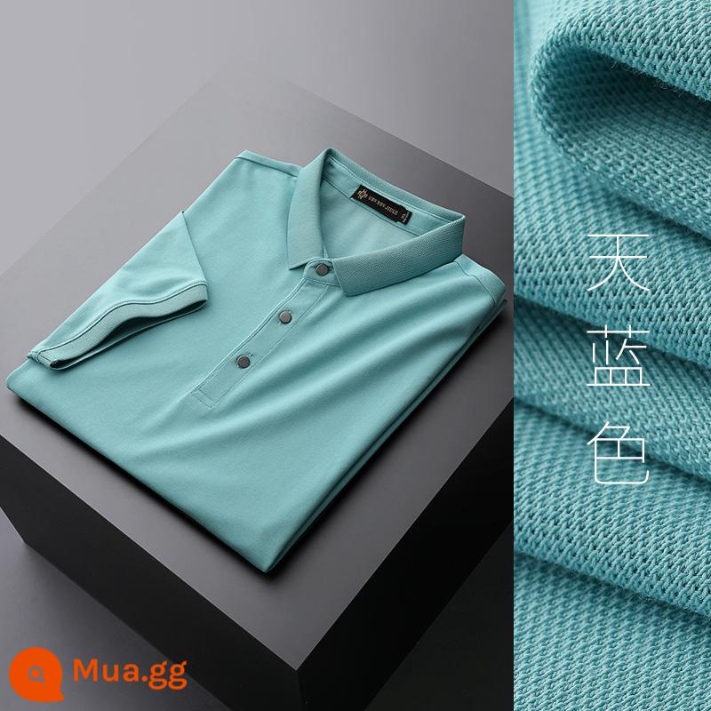 UBV cotton làm bóng áo polo piqué nam tay ngắn mùa hè 2023 Áo thun ve áo lụa băng lụa Ralph Lauren polo xu hướng hàng đầu - trời xanh