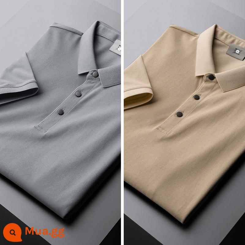 UBV cotton làm bóng áo polo piqué nam tay ngắn mùa hè 2023 Áo thun ve áo lụa băng lụa Ralph Lauren polo xu hướng hàng đầu - Màu xám thương mại nhạt + mơ