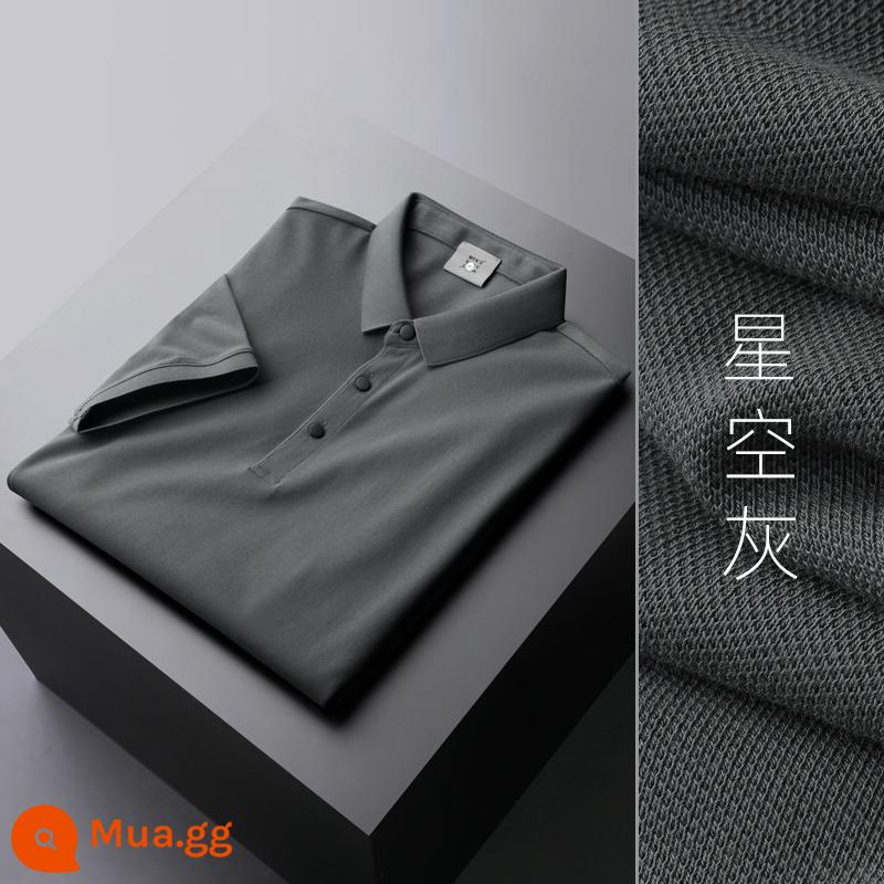 UBV cotton làm bóng áo polo piqué nam tay ngắn mùa hè 2023 Áo thun ve áo lụa băng lụa Ralph Lauren polo xu hướng hàng đầu - ngôi sao màu xám