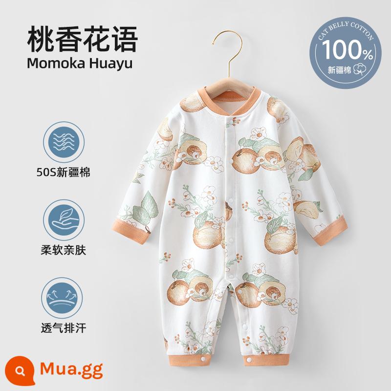 Bộ quần áo trẻ em Bettys mùa xuân và mùa thu áo liền quần sơ sinh cotton nguyên chất áo liền quần bốn mùa bộ đồ ngủ dài tay - Ngôn ngữ hoa thơm đào