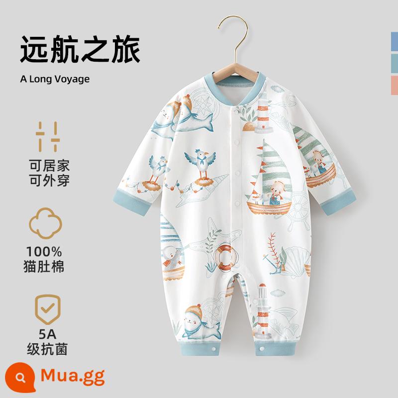 Bộ quần áo trẻ em Bettys mùa xuân và mùa thu áo liền quần sơ sinh cotton nguyên chất áo liền quần bốn mùa bộ đồ ngủ dài tay - Hành trình