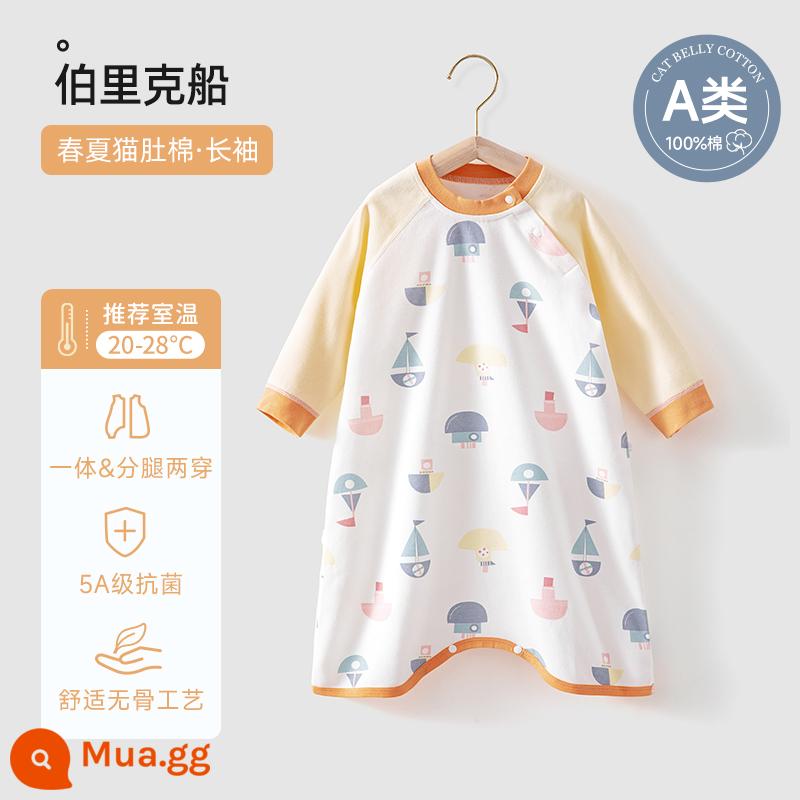 Bộ đồ ngủ cho bé Bettys mùa xuân và mùa thu mùa hè túi ngủ cho bé phần mỏng chống đá chăn cotton nguyên chất áo ngủ trẻ em váy liền quần - Tay dài [Xuân Thu Mèo Bụng Cotton] Thuyền Berwick