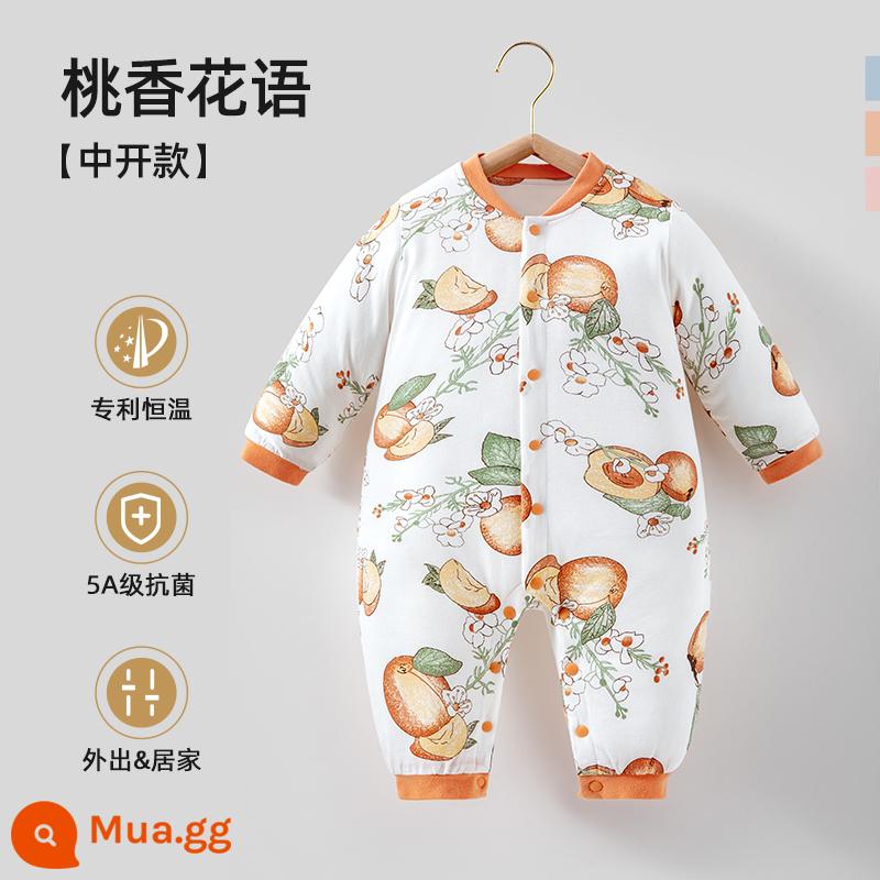 Bộ quần áo trẻ em Bettys mùa xuân và mùa thu áo liền quần sơ sinh cotton nguyên chất áo liền quần bốn mùa bộ đồ ngủ dài tay - Hoa Đào - Quilted