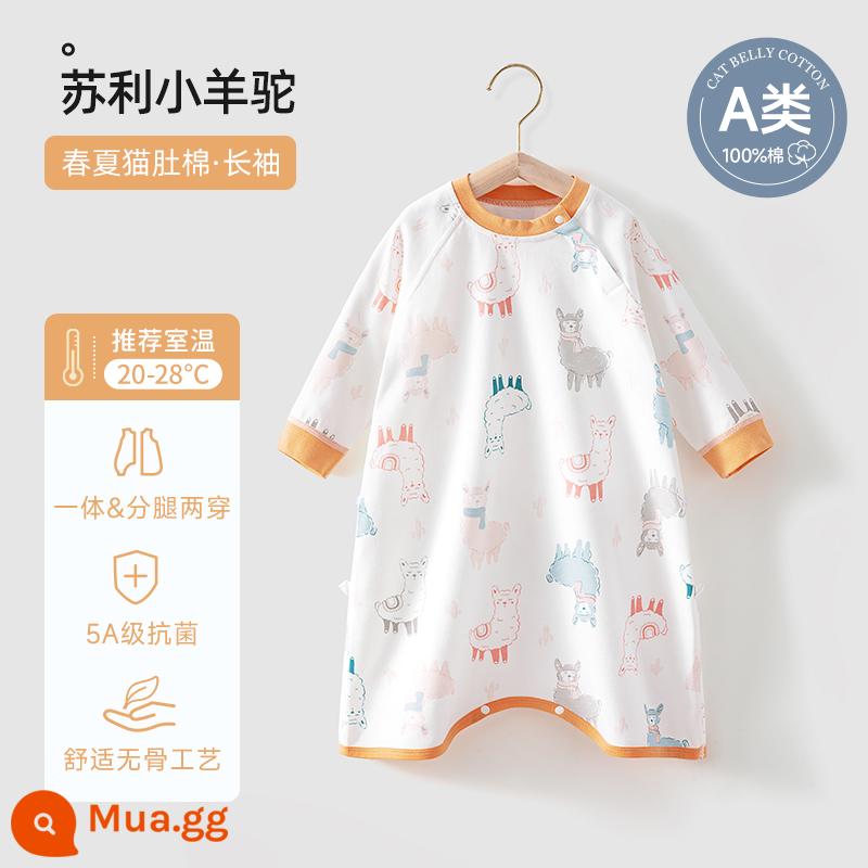 Bộ đồ ngủ cho bé Bettys mùa xuân và mùa thu mùa hè túi ngủ cho bé phần mỏng chống đá chăn cotton nguyên chất áo ngủ trẻ em váy liền quần - Tay dài [Xuân Thu Mèo Bụng Cotton] Sully Alpaca