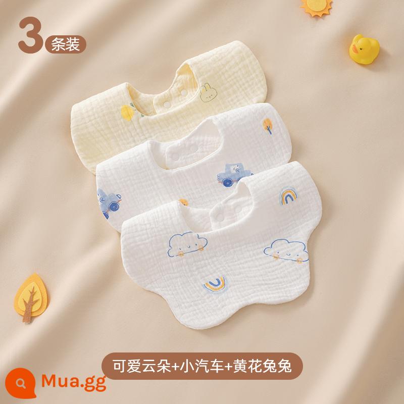 Betis yếm bé mùa thu đông nguyên chất cotton gạc nước bọt khăn ăn bé sơ sinh chống thấm nước chống nhổ nước bọt yếm - Những đám mây dễ thương + xe hơi + thỏ hoa vàng [6 lớp chăm sóc]/3 gói