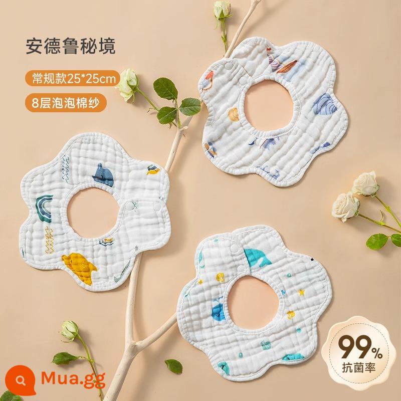 Betis yếm bé mùa thu đông nguyên chất cotton gạc nước bọt khăn ăn bé sơ sinh chống thấm nước chống nhổ nước bọt yếm - Kiểu thông thường 25 * 25cm [8 lớp dày 3 miếng] Vùng đất bí mật của Andrew