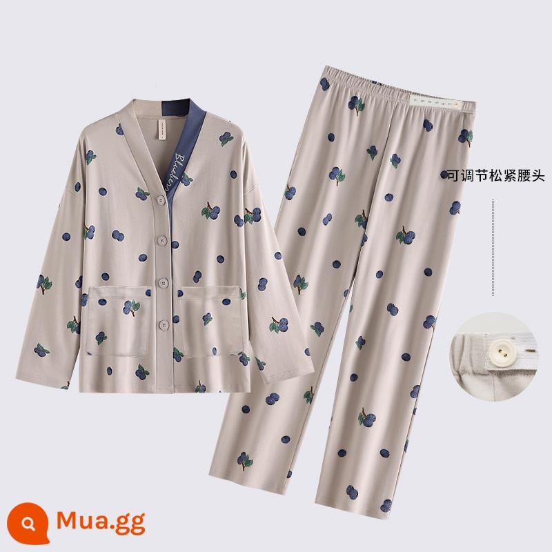 2022 bộ đồ ngủ mới của phụ nữ mùa xuân và mùa thu cotton nguyên chất dài tay giam giữ cardigan kích thước lớn lỏng lẻo phục vụ tại nhà phù hợp với - BL60495 (kiểu bà bầu) dây thắt lưng có thể điều chỉnh