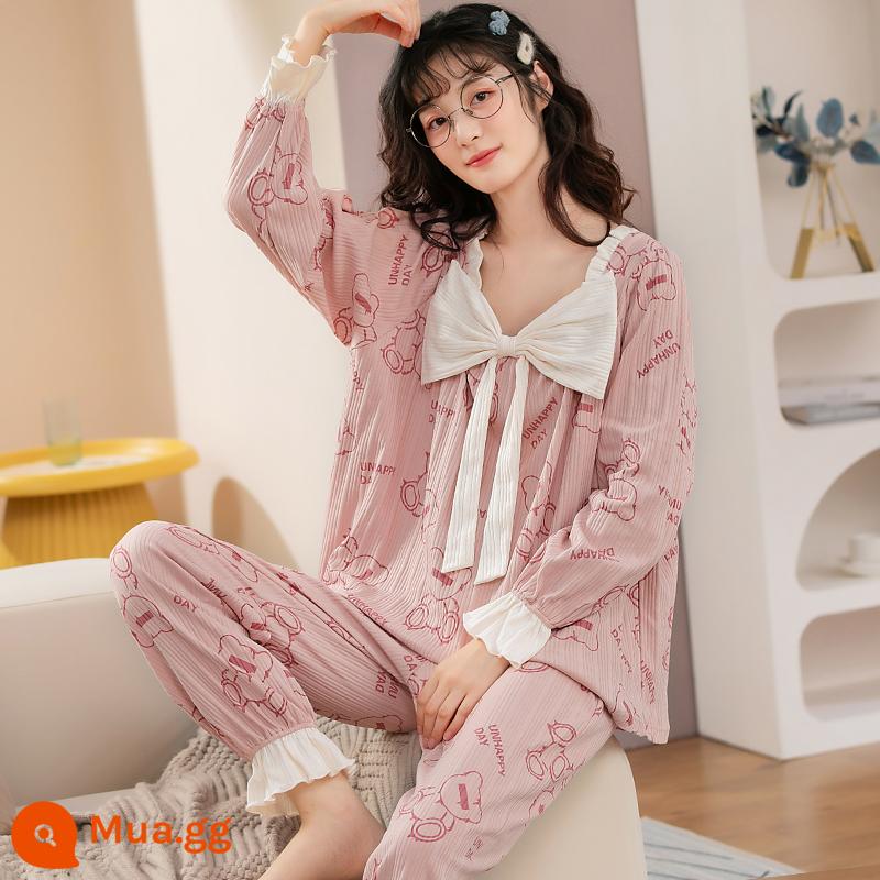 Bộ Đồ Ngủ Cho Nữ Xuân Thu 2023 Mới Dài Tay Nguyên Chất Cotton Mỏng Bé Gái Kẻ Sọc Mặc Nhà Hai Bộ đồ Mùa Hè - AC96300