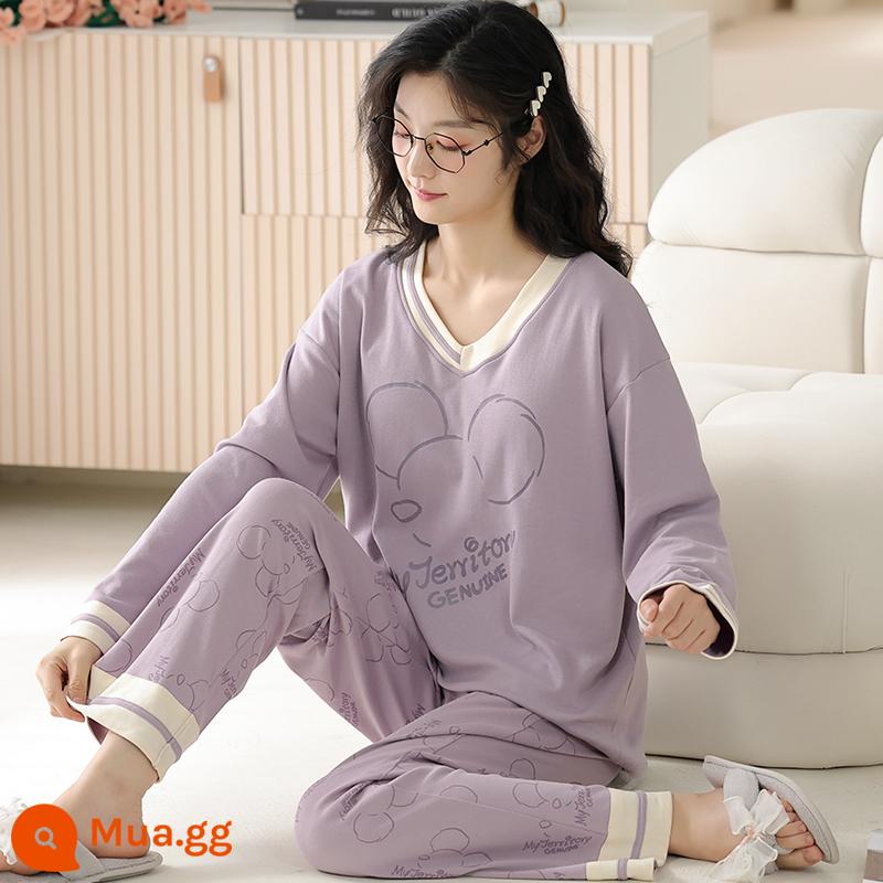 Bộ đồ ngủ nữ phong cách xuân thu 2023 mới cotton dài tay cỡ lớn cotton hè thu đông bộ đồ phục vụ tại nhà - 96595