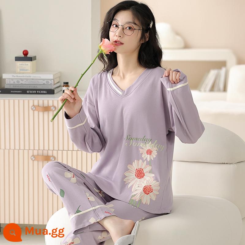 Bộ đồ ngủ nữ phong cách xuân thu 2023 mới cotton dài tay cỡ lớn cotton hè thu đông bộ đồ phục vụ tại nhà - 96586