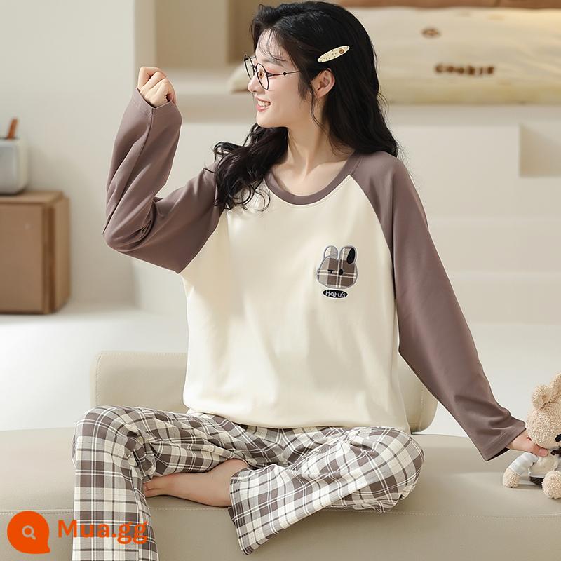 Bộ đồ ngủ nữ phong cách xuân thu 2023 mới cotton dài tay cỡ lớn cotton hè thu đông bộ đồ phục vụ tại nhà - 96599