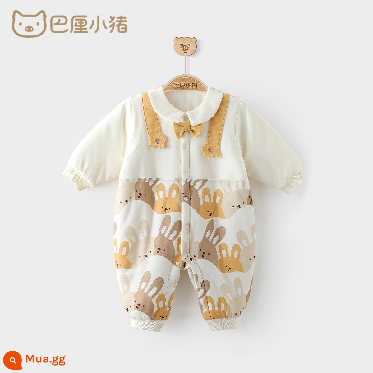 Quần áo trẻ em sơ sinh chần bông áo liền quần mùa thu đông dày cotton ấm quần áo quý ông gió bé rompers rompers - Thỏ Duệ