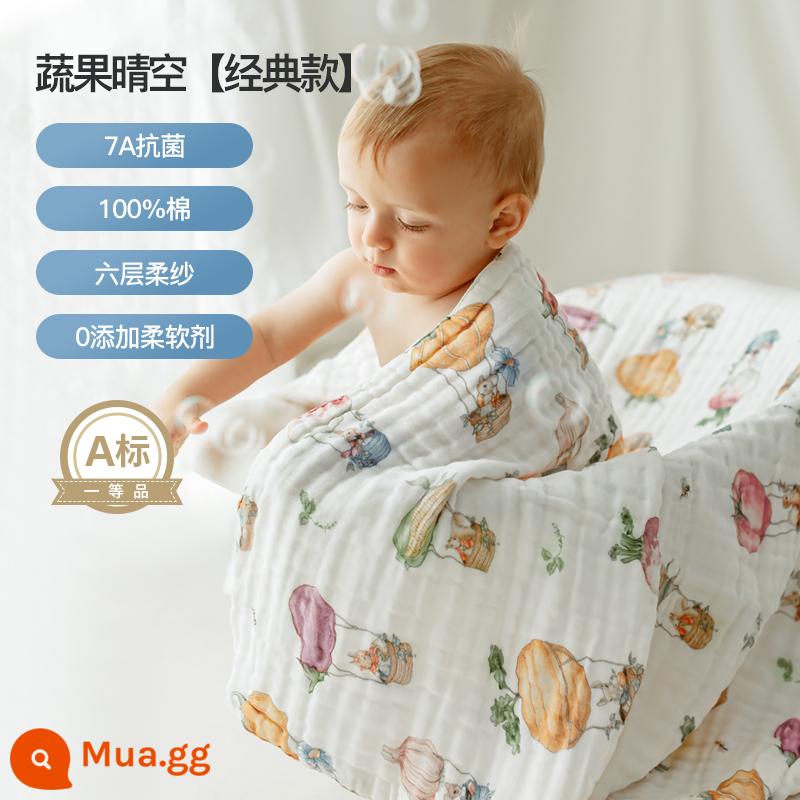 Manxi cho bé gạc tắm cotton sơ sinh bông tắm cho bé có mũ trùm đầu áo tắm trẻ em mùa xuân và mùa thu - Rau quả bầu trời quang đãng