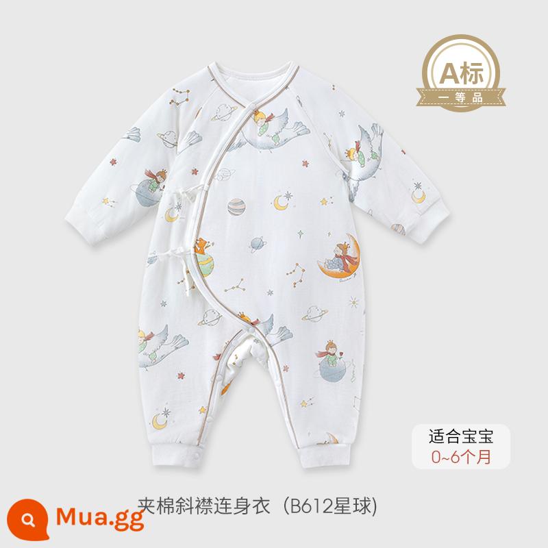 Manxi quần áo trẻ sơ sinh mùa thu và mùa đông quần áo bông jumpsuit bông nhiệt độ không đổi ấm áo liền quần quần áo ngoài trời - In nền trắng [kiểu ve áo nghiêng]