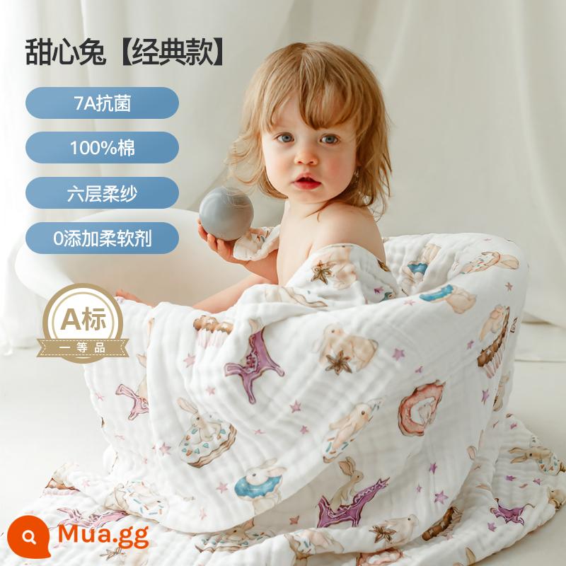 Manxi cho bé gạc tắm cotton sơ sinh bông tắm cho bé có mũ trùm đầu áo tắm trẻ em mùa xuân và mùa thu - Thỏ yêu