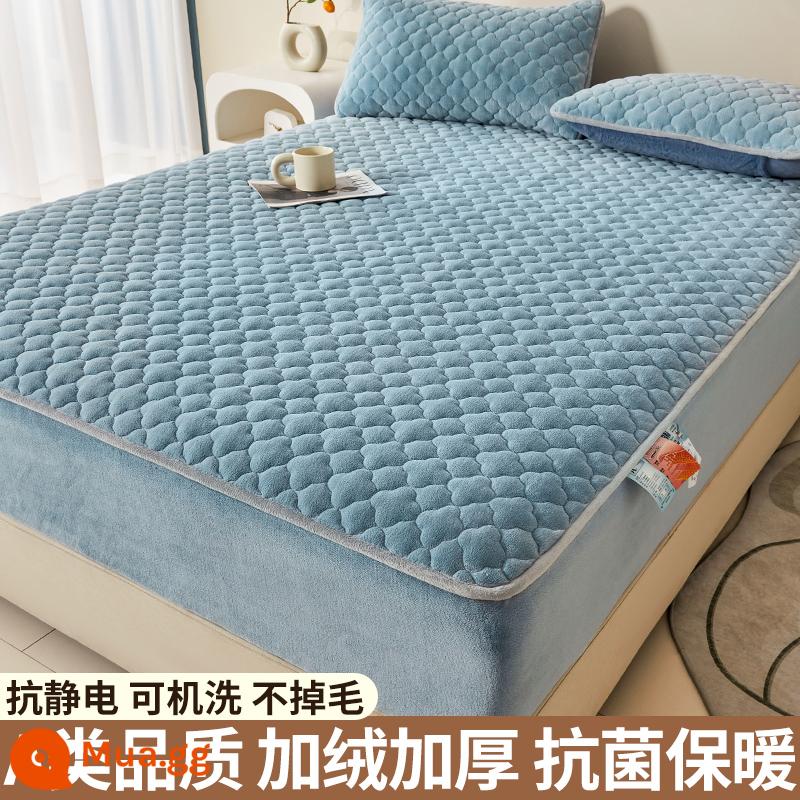 Nhung sữa chần bông trang bị tấm đơn mảnh san hô flannel trải giường mùa đông dày Simmons nệm giường túi trải giường - Phân tích ngắn gọn về màu xanh lam [Kháng khuẩn loại A/ấm áp và không bong tróc]