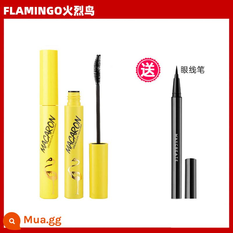 Hạc Mascara mắt nữ chống thấm nước không lem đầu cọ nhỏ lưới đỏ chân thực thanh mảnh dày cong khuôn mẫu - Uốn cong Flamingo (vàng) + kẻ mắt