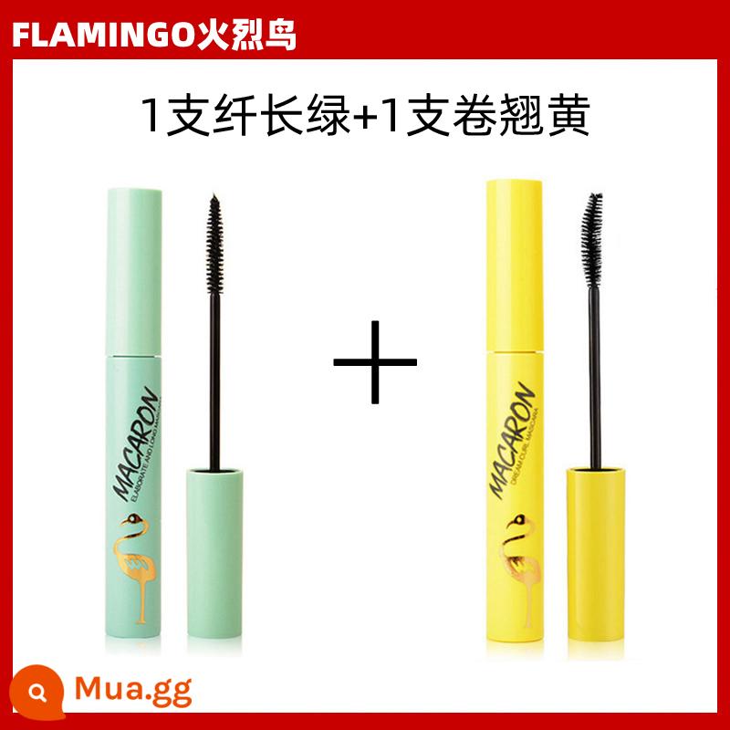 Hạc Mascara mắt nữ chống thấm nước không lem đầu cọ nhỏ lưới đỏ chân thực thanh mảnh dày cong khuôn mẫu - Flamingo Slender (Xanh) + Flamingo Xoăn (Vàng) Không có quà