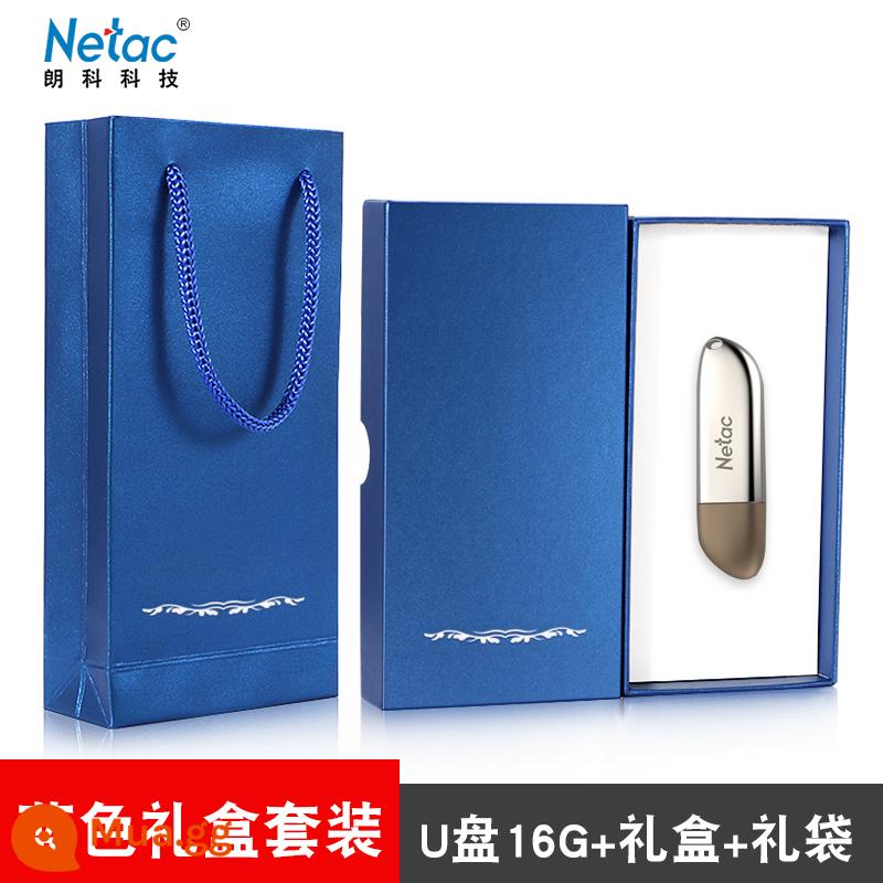 Ổ đĩa flash Netac 32g tốc độ cao cổng usb3.0 màu xanh lam giao diện màu xanh lam không thấm nước xác thực có thể được mã hóa logo tùy chỉnh chữ kim loại cô gái dễ thương sáng tạo ổ đĩa flash 32g Ổ đĩa flash USB có nắp đậy nắp đai ốc - ①⑥G+[Bộ hộp quà màu xanh]