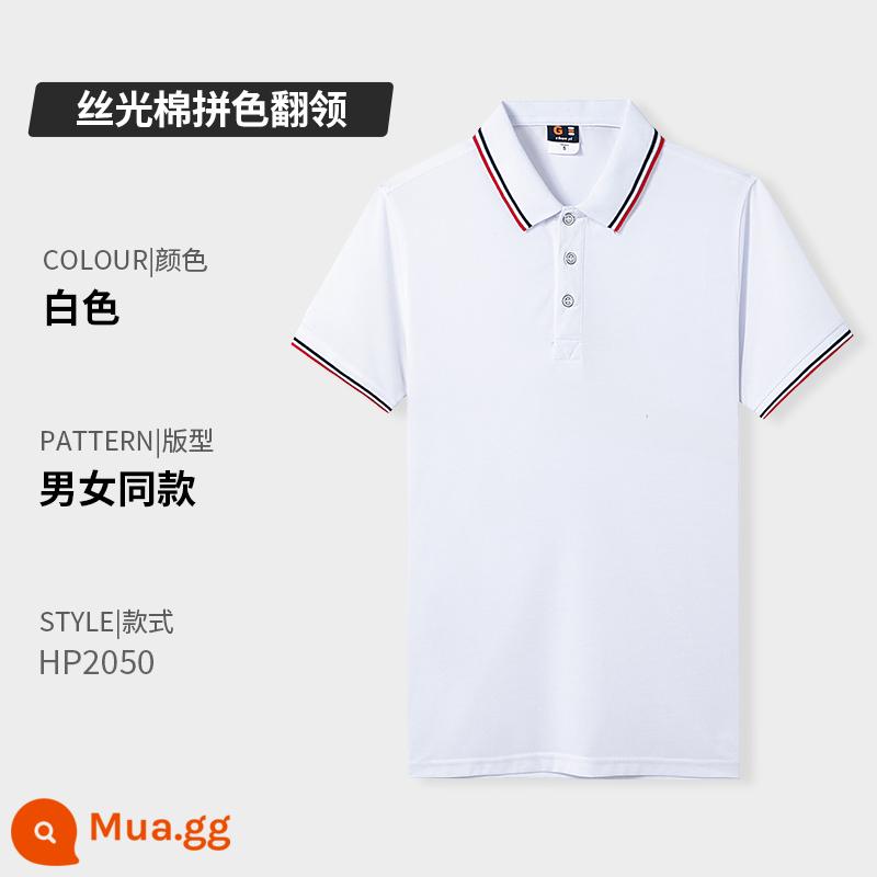 Quần áo công sở có ve áo bằng vải cotton nguyên chất in logo tùy chỉnh áo sơ mi polo khô nhanh dự tiệc công ty Áo sơ mi văn hóa tay ngắn có thêu in - G loại-màu trắng