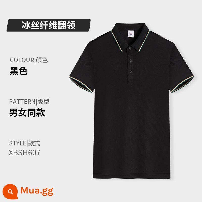 Quần áo công sở có ve áo bằng vải cotton nguyên chất in logo tùy chỉnh áo sơ mi polo khô nhanh dự tiệc công ty Áo sơ mi văn hóa tay ngắn có thêu in - Loại F-đen