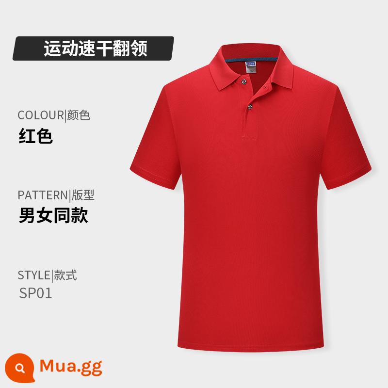 Quần áo công sở có ve áo bằng vải cotton nguyên chất in logo tùy chỉnh áo sơ mi polo khô nhanh dự tiệc công ty Áo sơ mi văn hóa tay ngắn có thêu in - Loại A-Đỏ