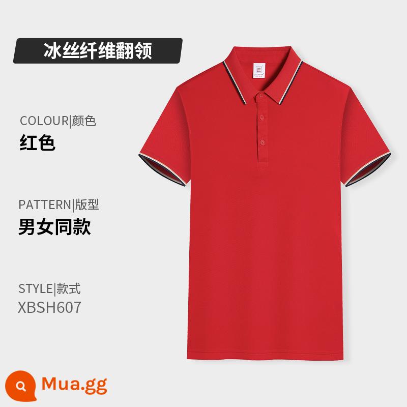 Quần áo công sở có ve áo bằng vải cotton nguyên chất in logo tùy chỉnh áo sơ mi polo khô nhanh dự tiệc công ty Áo sơ mi văn hóa tay ngắn có thêu in - Loại F - đỏ