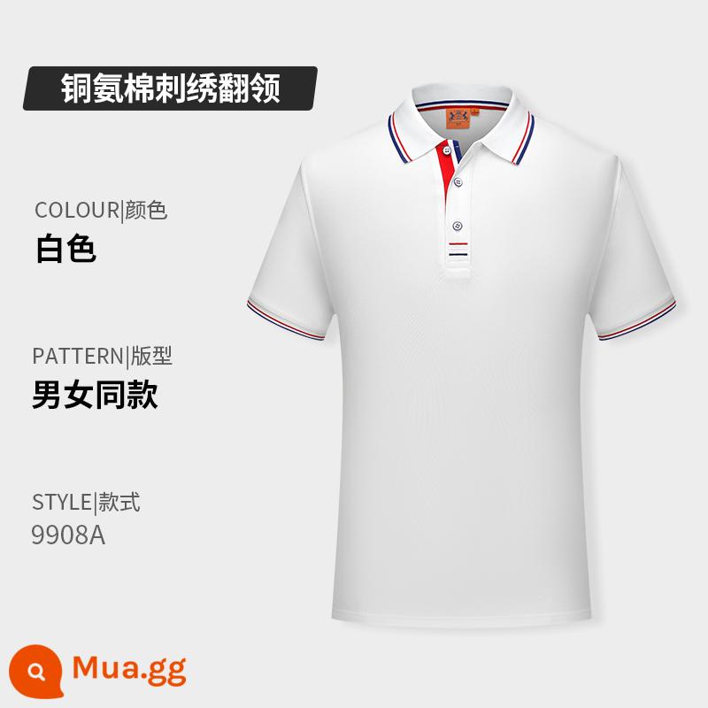 Quần áo công sở có ve áo bằng vải cotton nguyên chất in logo tùy chỉnh áo sơ mi polo khô nhanh dự tiệc công ty Áo sơ mi văn hóa tay ngắn có thêu in - Loại D-trắng