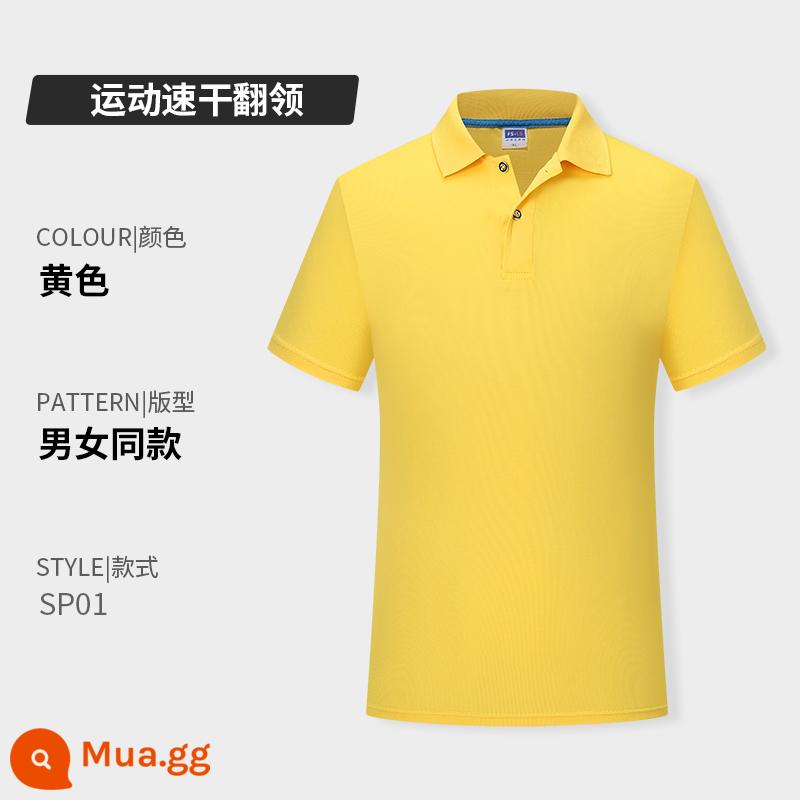 Quần áo công sở có ve áo bằng vải cotton nguyên chất in logo tùy chỉnh áo sơ mi polo khô nhanh dự tiệc công ty Áo sơ mi văn hóa tay ngắn có thêu in - Loại A-màu vàng