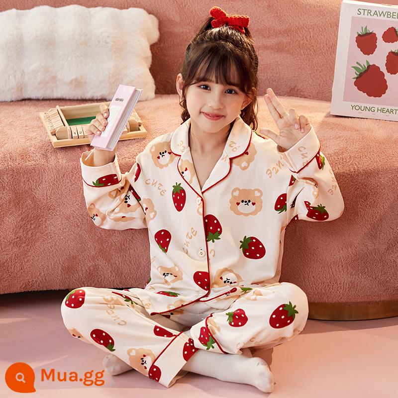 Đồ ngủ trẻ em, cotton nguyên chất dài tay cho bé gái, mùa xuân thu phong cách mùa thu dễ thương cho trẻ em cỡ trung và lớn, quần áo mặc ở nhà cho bé gái, bộ đồ cha mẹ và con cái - DG33208 cotton nguyên chất dành cho nữ (3.0 cảm giác mây)