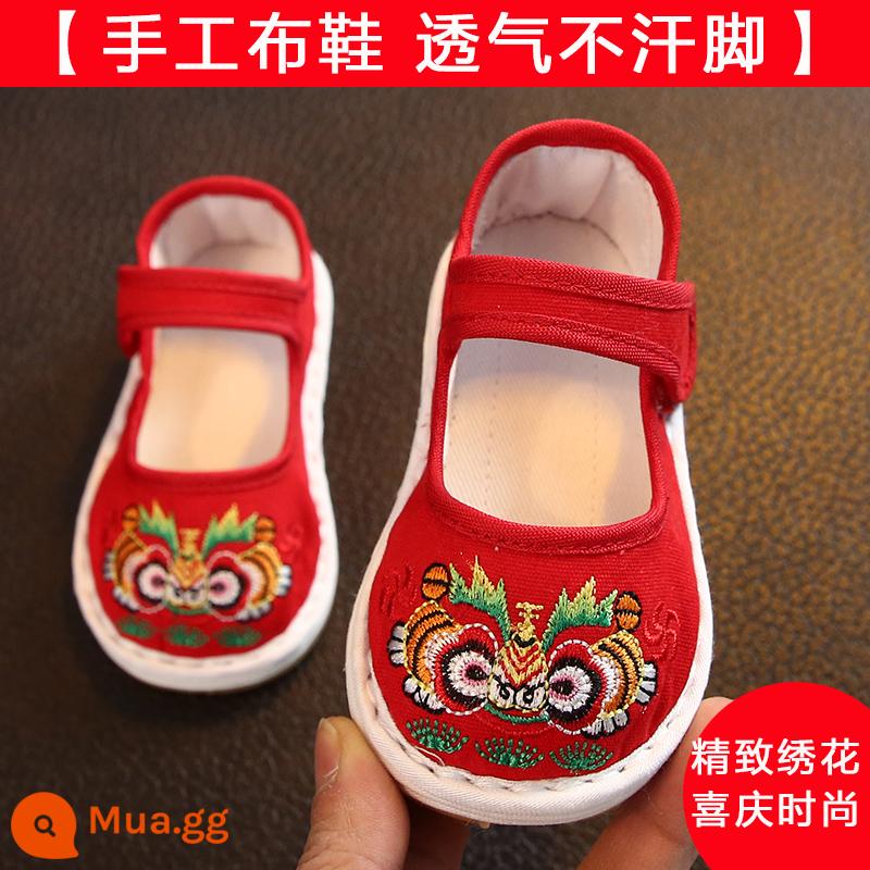 Giày vải trẻ em, giày vải handmade trẻ em, giày đầu hổ cho bé, Tang suit, phong cách Trung Hoa cho bé, giày bé trai một tuổi, bé gái - màu đỏ