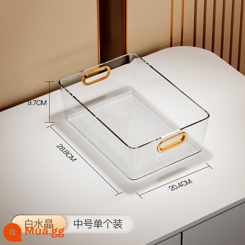 Ánh sáng sang trọng Máy tính để bàn Hộp lưu trữ mỹ phẩm Bàn trang điểm acrylic Mặt nạ Sản phẩm chăm sóc da Bàn cà phê linh tinh Giỏ đựng đồ ăn nhẹ - [Phong cách phẳng] Pha lê trắng (1 chiếc)