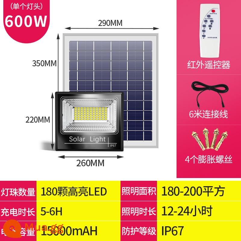 Đèn năng lượng mặt trời đèn sân vườn ngoài trời trong nhà chiếu sáng cổng 600 watt nông thôn mới đèn đường chống nước siêu sáng - Model hàng đầu★Siêu sáng 600W [màn hình sạc] điều khiển từ xa thông minh + dây đồng 6 mét