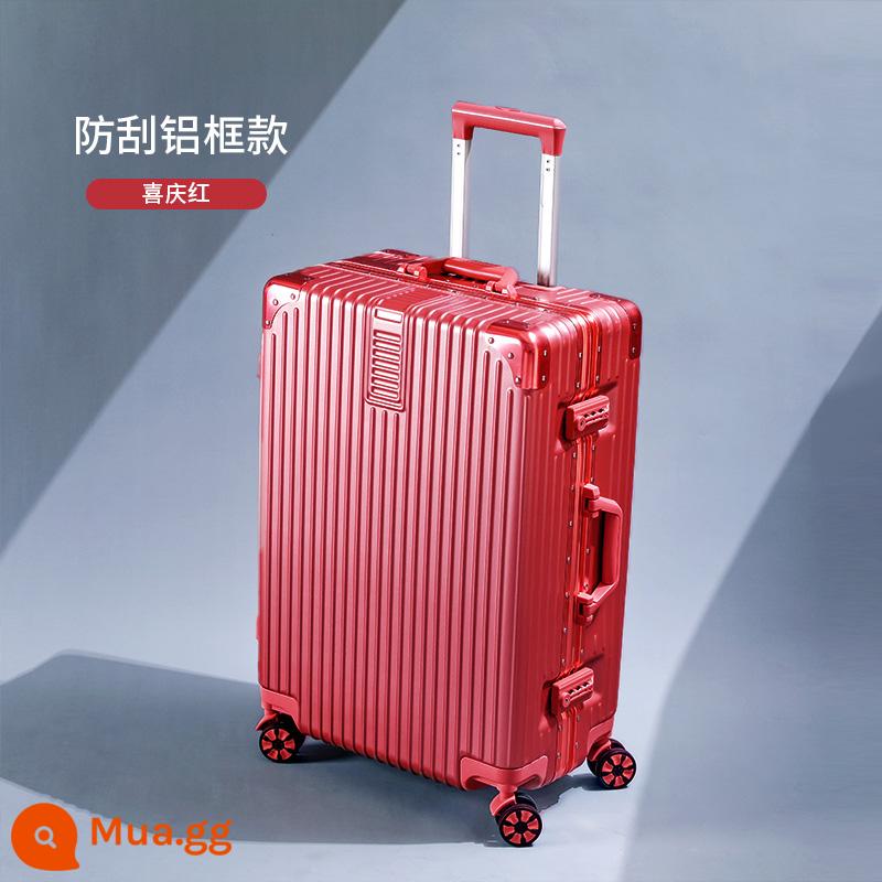 Khung Nhôm Hành Lý Tắt Tiếng Đa Năng Bánh Xe Đẩy Ốp Lưng 24 Inch Nữ Vali Bao Da 20 Mật Khẩu Lên Máy Bay bé Trai - Màu đỏ lễ hội [Khung nhôm chống trầy xước]