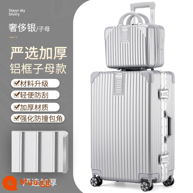 Khung Nhôm Hành Lý Tắt Tiếng Đa Năng Bánh Xe Đẩy Ốp Lưng 24 Inch Nữ Vali Bao Da 20 Mật Khẩu Lên Máy Bay bé Trai - Bạc sang trọng [Mẹ chồng khung nhôm chọn lọc kỹ càng]