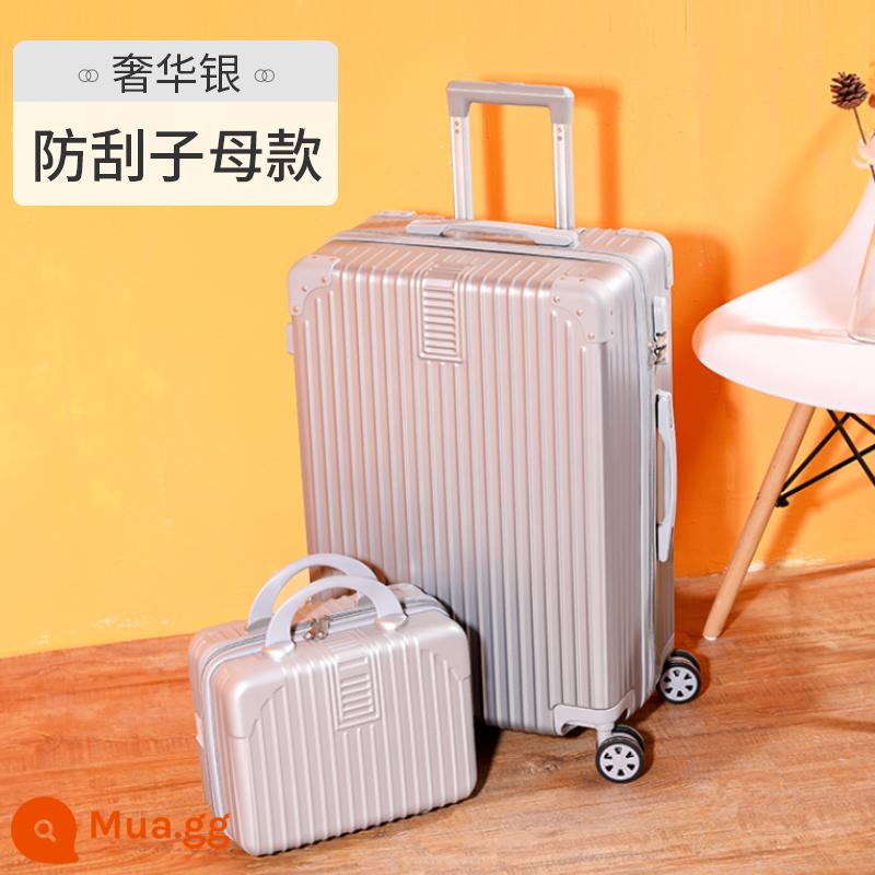 Khung Nhôm Hành Lý Tắt Tiếng Đa Năng Bánh Xe Đẩy Ốp Lưng 24 Inch Nữ Vali Bao Da 20 Mật Khẩu Lên Máy Bay bé Trai - Bạc sang trọng [chống trầy mẹ chồng]