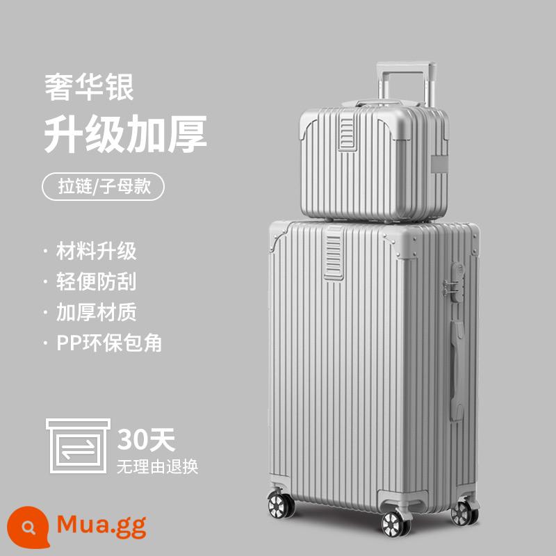 Vali nữ xe đẩy vali 24 inch 2022 bánh xe đa năng mới mật khẩu bao da 26 nam dung tích lớn 28 - Màu bạc sang trọng [nâng cấp mẹ và con - dung lượng phù hợp với kích thước lớn hơn]