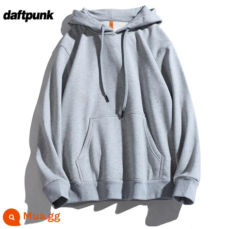 Plus Nhung Cotton Dày Dặn T Áo Hoodie Nữ Hàn Quốc Mới Rời Cổ Đại Học Gió Top Ins Màu Chui Đầu nam - WYY078 xám nhạt-nhung