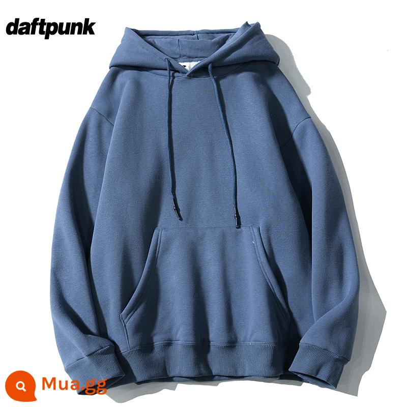 Nặng 500G Không Lông Cừu Mỹ Retro Có Mũ Nam Nữ Đồng Màu Lười Gió Cặp Đôi Áo Hoodie Plus Áo Khoác Nỉ - WY0369 màu xanh sương mù