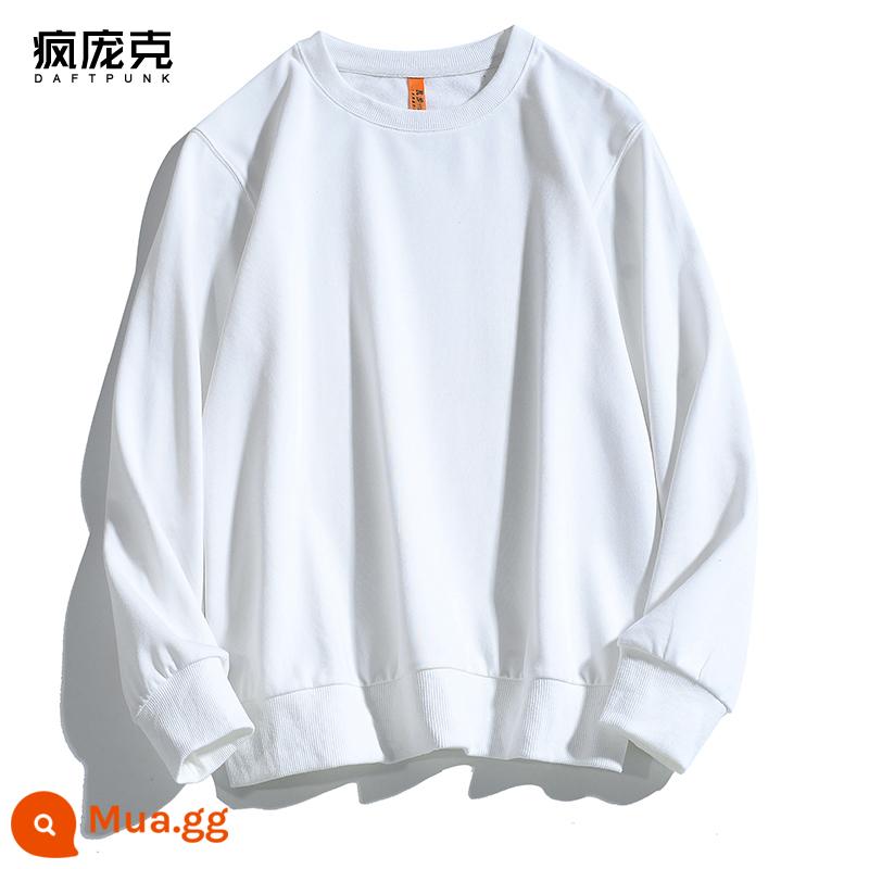 Mùa xuân và mùa thu mới hợp thời trang cotton áo len cơ bản không có mũ của phụ nữ quần áo lớp bên trong dài tay áo khoác nam và nữ áo chui đầu cặp đôi - 111 trắng