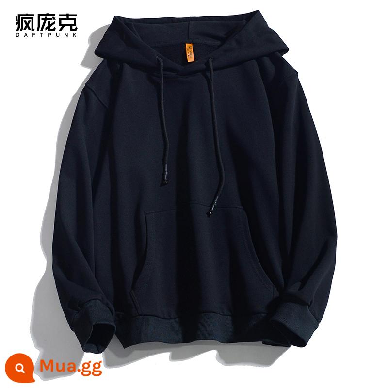 Plus Nhung Cotton Dày Dặn T Áo Hoodie Nữ Hàn Quốc Mới Rời Cổ Đại Học Gió Top Ins Màu Chui Đầu nam - 999 đen-không nhung