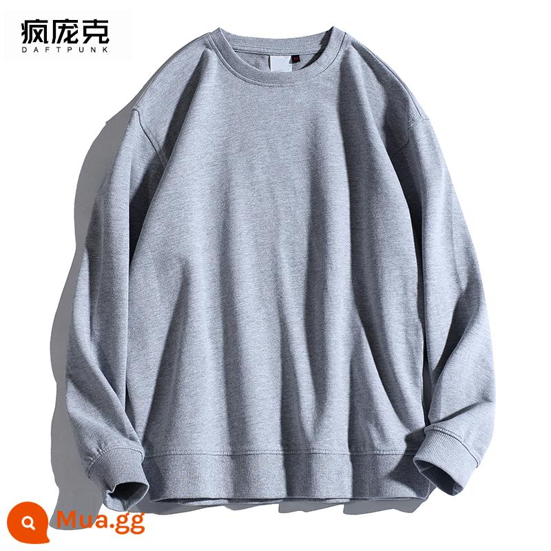 Mùa xuân và mùa thu mới hợp thời trang cotton áo len cơ bản không có mũ của phụ nữ quần áo lớp bên trong dài tay áo khoác nam và nữ áo chui đầu cặp đôi - D31 xám nhỏ