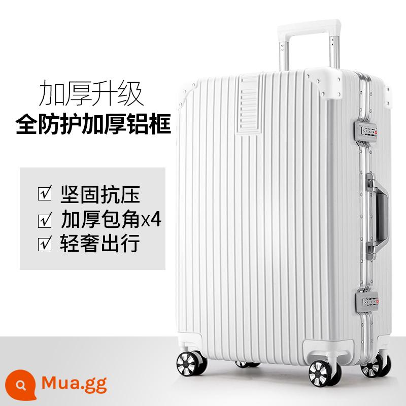 Vỏ xe đẩy bánh xe đa năng vali vali nữ mạnh mẽ và bền 20 inch lên máy bay nam mật khẩu bao da dung tích lớn - Khung nhôm bảo vệ hoàn toàn được nâng cấp dày hơn-màu trắng