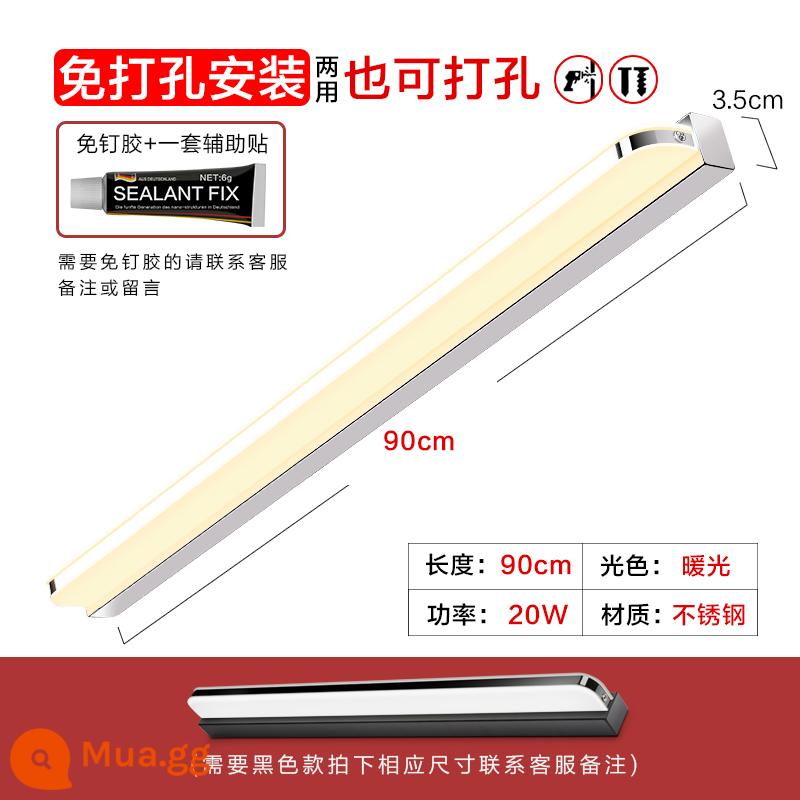 Đèn trước gương không đục lỗ đèn led phòng tắm trang điểm phòng trang điểm gương ánh sáng đèn tường Bắc Âu hiện đại tối giản tủ gương ánh sáng - Đèn ấm áp LED20w 90cm nâng cấp