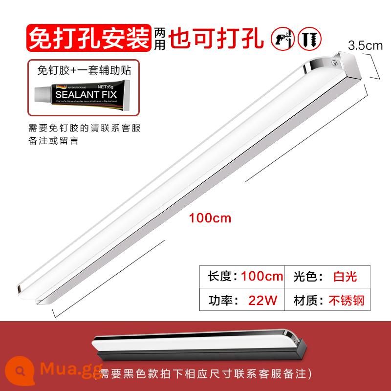 Đèn trước gương không đục lỗ đèn led phòng tắm trang điểm phòng trang điểm gương ánh sáng đèn tường Bắc Âu hiện đại tối giản tủ gương ánh sáng - Nâng cấp đèn trắng LED22w 100cm