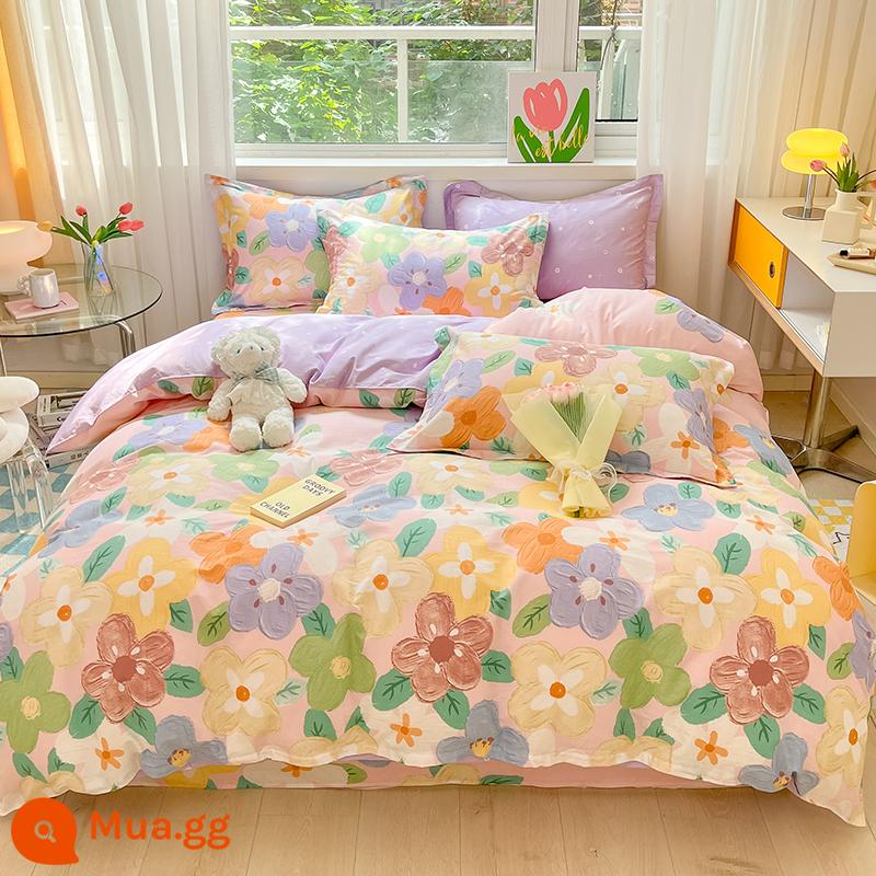 Vỏ chăn đơn mảnh cotton nguyên chất đơn 1.5m1.8m giường đôi 200x230 ký túc xá sinh viên cotton vỏ chăn mùa xuân và mùa thu - bột phong cách oxy