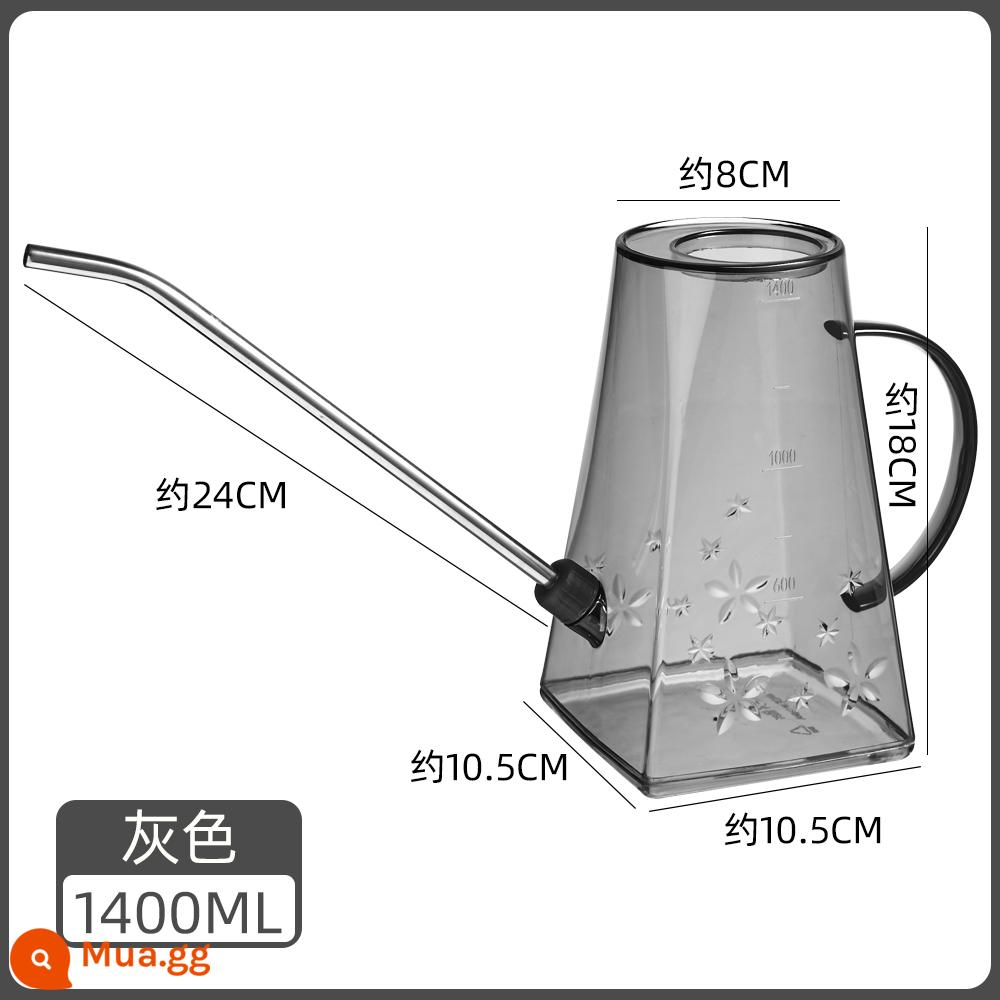 Thép không gỉ miệng dài bình tưới hộ gia đình trong suốt bình tưới làm vườn tưới hoa chậu hiện vật công suất lớn bình tưới - Bình tưới nước màu xám 1,4L (có vòi)