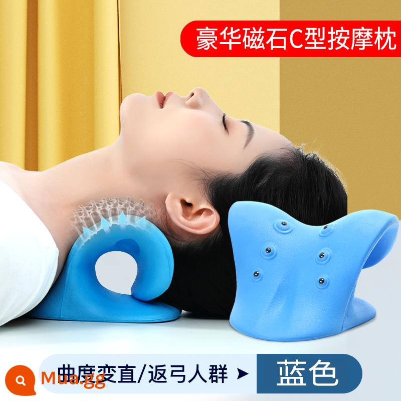 Cổ Tử Cung Gối Massage Bấm Huyệt Gối Hỗ Trợ Cổ Lực Kéo Cột Sống Phong Phú Túi Hiệu Chỉnh Vai Cổ Massage Hiện Vật - Gối massage hình chữ C sang trọng nam châm thế hệ thứ 5 [cải thiện chứng đau vai cổ] màu xanh