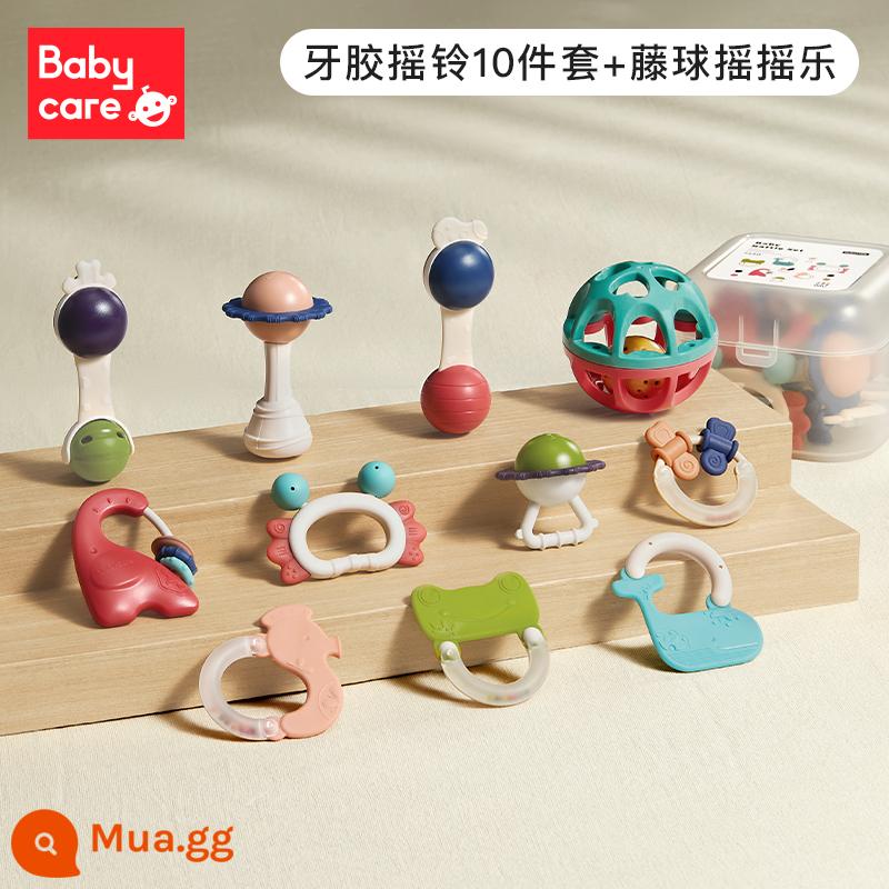 Babycare Cao Cấp Tay Lục Lạc Đồ Chơi Xếp Hình Nắm Tập Răng Fixer Có Thể Cắn 0-3-6 Tháng - Bộ lục lạc cơ bản 10 món + máy lắc bi takraw